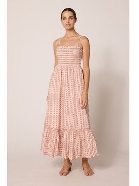 Cleobella Magnolia Midi Dress Smocked Cotton Poplin Bellini Plaid Size XS/S